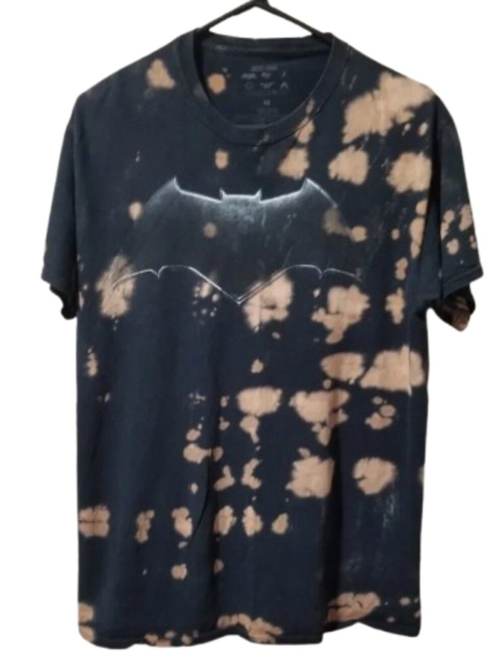DC Comics Justice League Batman Logo Shirt Black Bleach Dyed M
